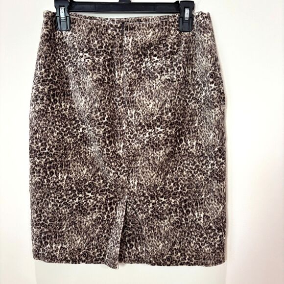 Talbots Animal Print Brown Pencil Skirt 2 Velvet Rockability Old Money Classic - Picture 4 of 7